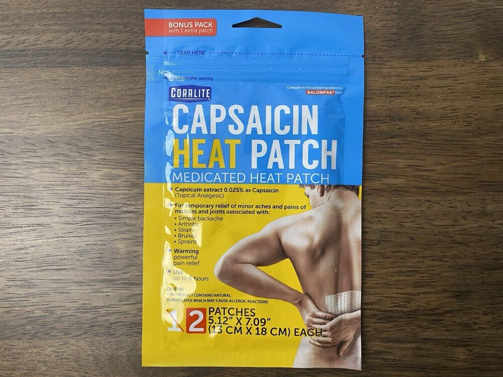2 Patches - Coralite Capsaicin Heat Patch Pain Relief (1 sleeve) Arthritis Back
